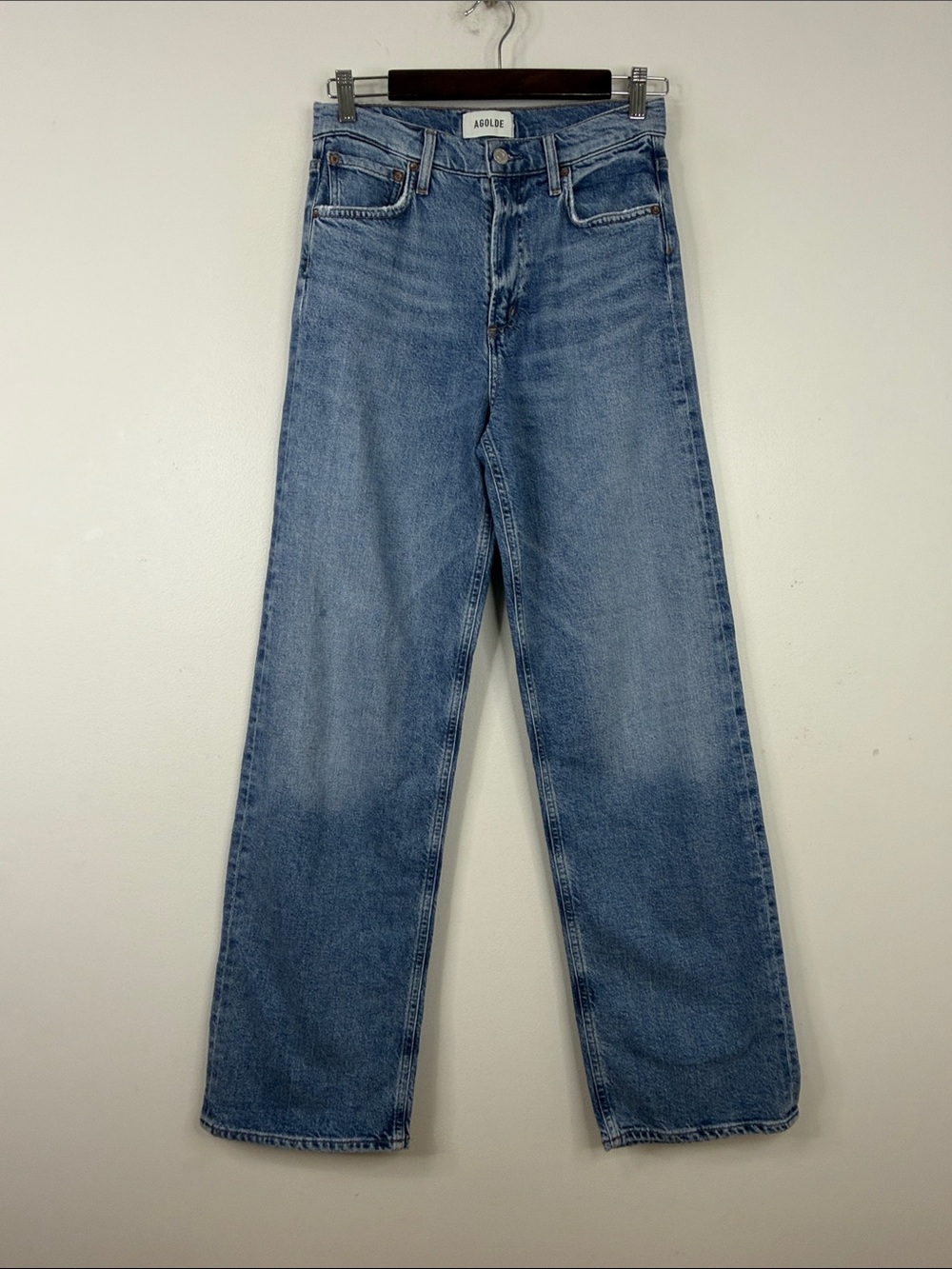 Agolde Ren Jeans Womens 26 x 31 Medium Blue High Rise Wide Leg Stretch Denim